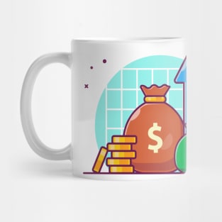 Stack and sack of money cartoon Mug